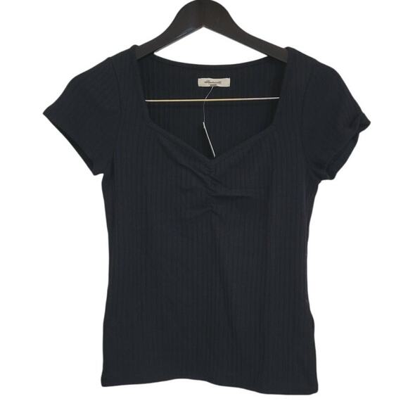 NWT Madewell Ribbed Sweetheart Tee Black Basic Minimalist S - Picture 5 of 9